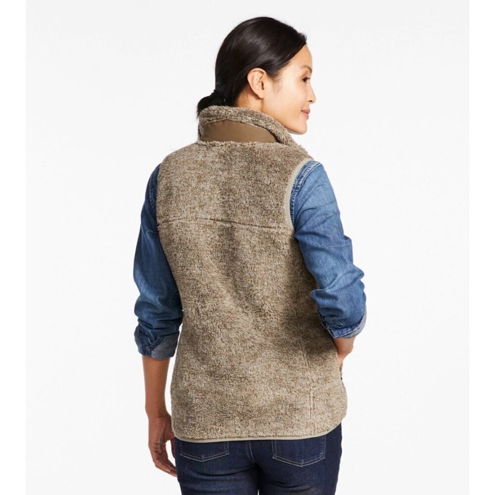 L.L.Bean Womens Slightly Fitted Fleece Vest With Nylon Trim Size Med Olive Gray - Picture 2 of 13